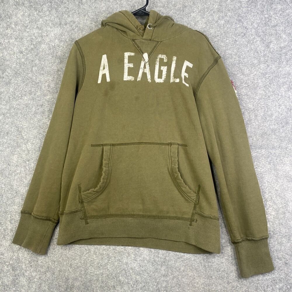 Vintage Y2K 00's AMERICAN EAGLE Embroidered Logo Thermal Lined Hoodie Medium VTG